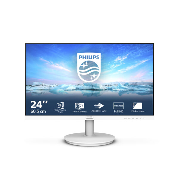Монитор Philips 241V8AW, 23.8" IPS бял, 1920x1080 75Hz