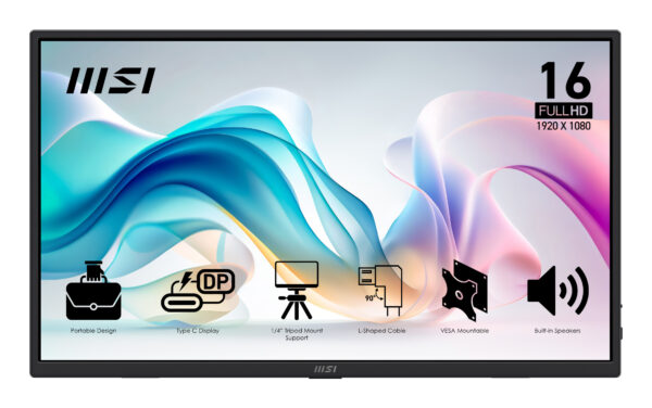 Монитор MSI PRO MP165, 15.6" IPS преносим, 1920x1080