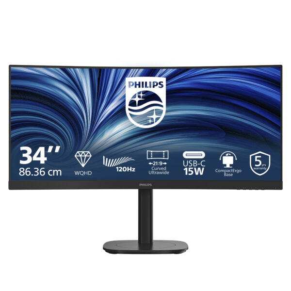 Монитор Philips 34B2N3500C, 34" Curved VA, 3440x1440 120Hz